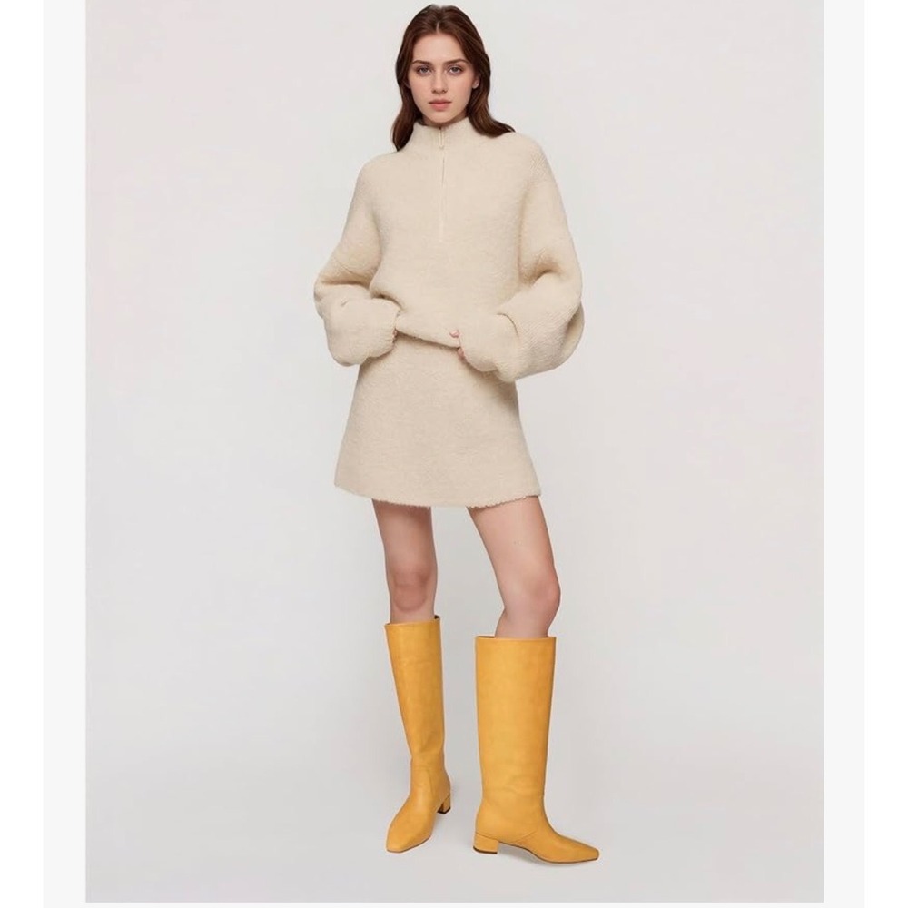 Banana Yellow PU Leather Tall Knee High Block Heel Boots B105 Size 9.5
